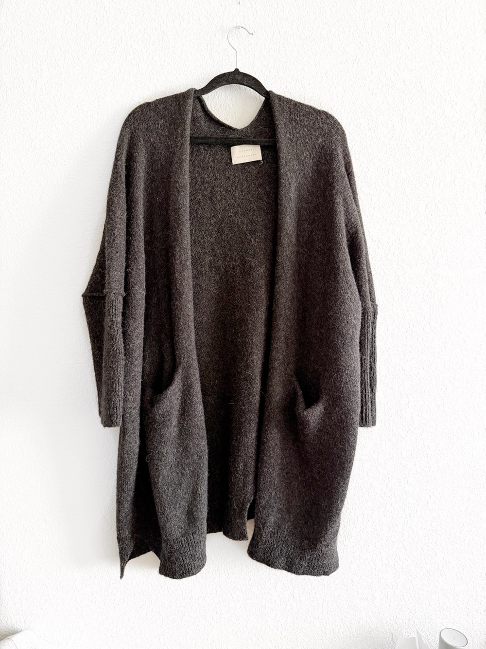 Lauren Manoogian Open Front Baby Alpaca Wool Cardigan charcoal Grey Beige OS